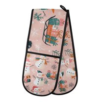 Yayeee Double Oven Mitt Kitchen Heat Resistant Baking 35" x7" Quilted Glove, Christmas Snowman