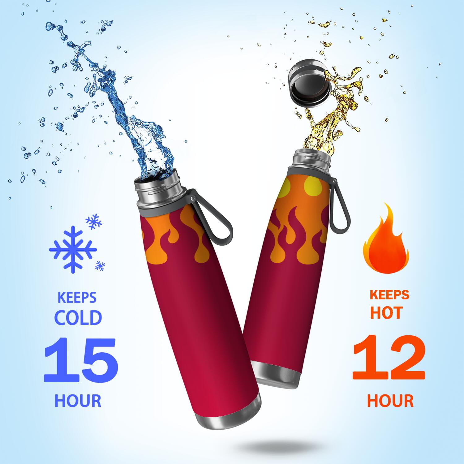 29oz Insulated Water Bottle with Tea Infuser, Stainless Steel Travel Mug, Flame Print