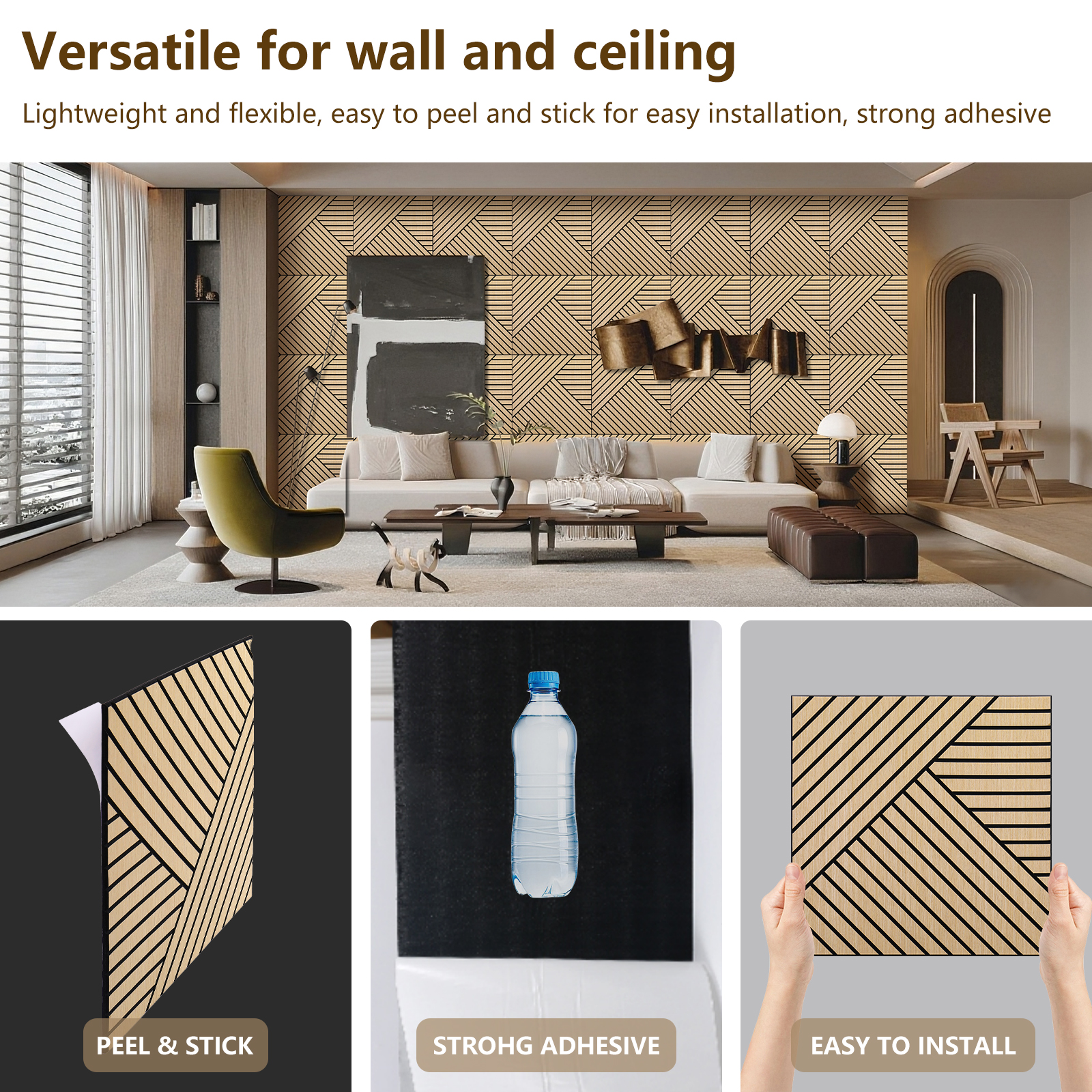 4 Packs Acoustic Wall Panels - Self-Adhesive 3D Wood Slat Wall Panel- Peel and Stick Sound Absorbing Panels for Noise Reducing - Feature Wall Decor for Home & Office