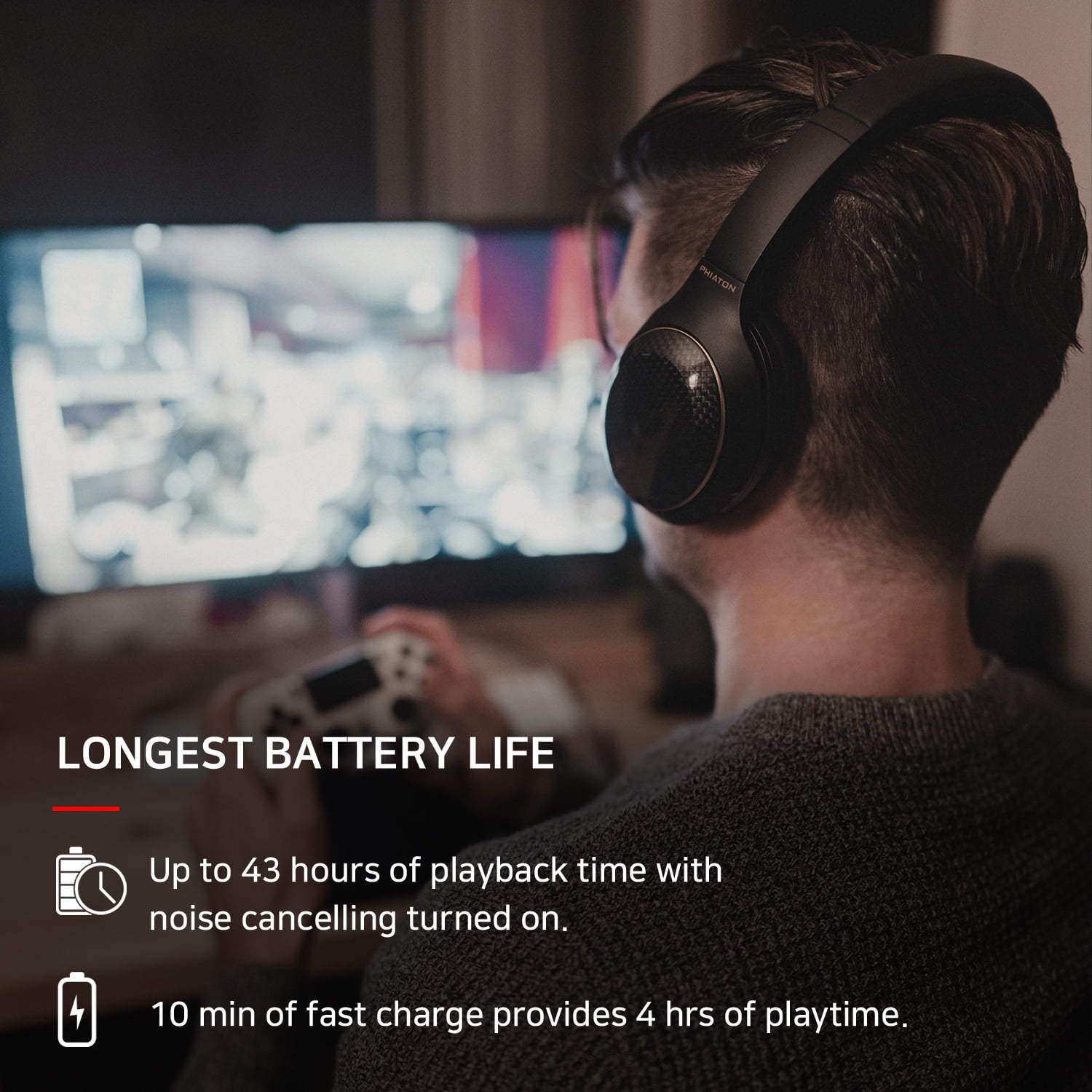 Phiaton Legacy 900 Digital Hybrid Active Noise Cancelling Headphones with Microphone, Touch Controls, Extra Bass, Memory Foam Earpads, Wireless AptX Bluetooth Over Ears Headphones, 43 Hours of Playbac