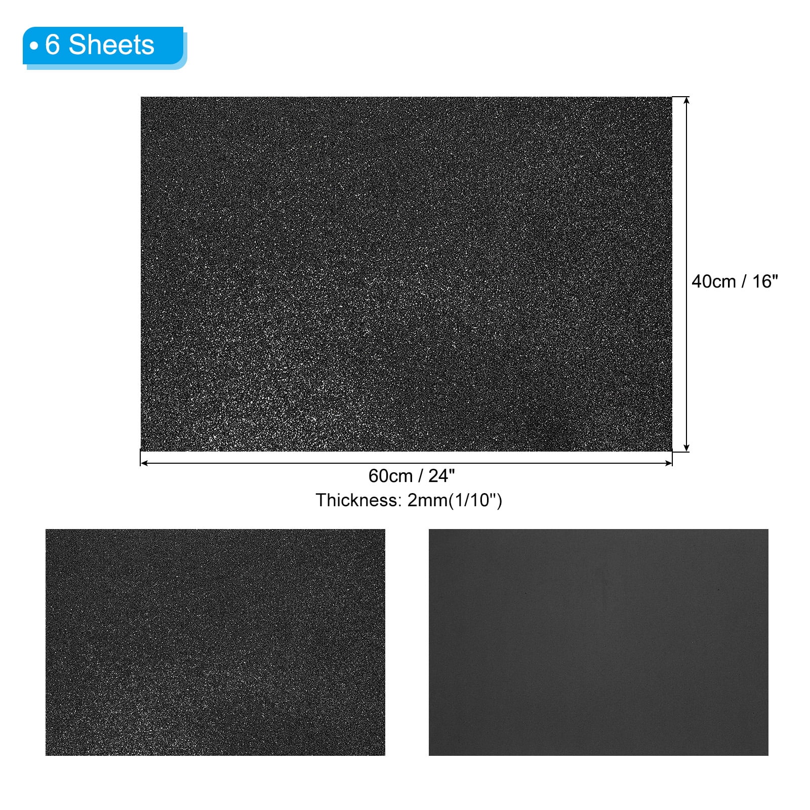 Uxcell 2mm(1/10") Thick Non Adhesive Glitter Foam Sheet 16x24inch(40x60cm) Black, EVA Shiny Foam Board for Craft, 6 Pcs