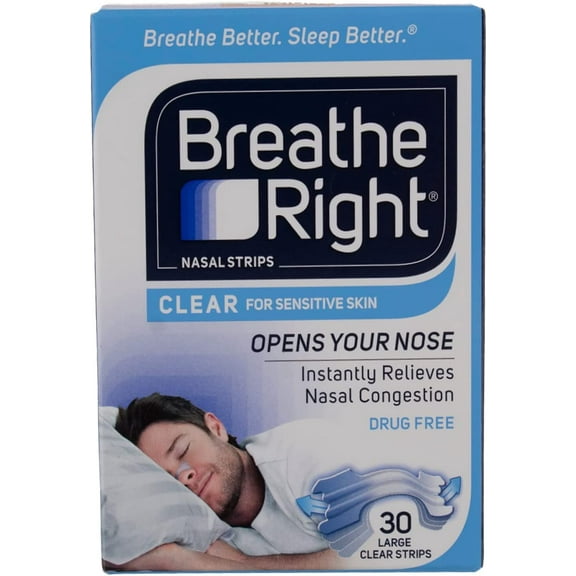(120 Strips) Breathe Right Nasal Strips Clear Large for Sensitive Skin