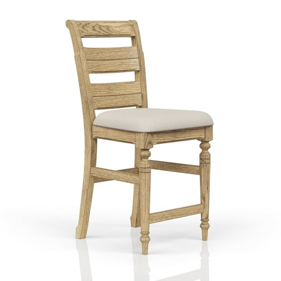 LiviNest Farmhouse Ladder Back Counter Stool: Caramel Finish Upholstered Seat - Supportive Backrest & Integrated Footrest for Kitchen Island & High Table - Sturdy Wooden Frame for Home Dining & Bar A