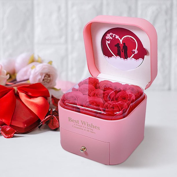 Xihbxyly Caja de Regalo con Rosas, Collar de Corazón Incluido, Expositor Romántico de Joyas, Especial para San Valentín, Regalo Inolvidable, Presentación Elegante, Calidad Premium, Set de Regalo con