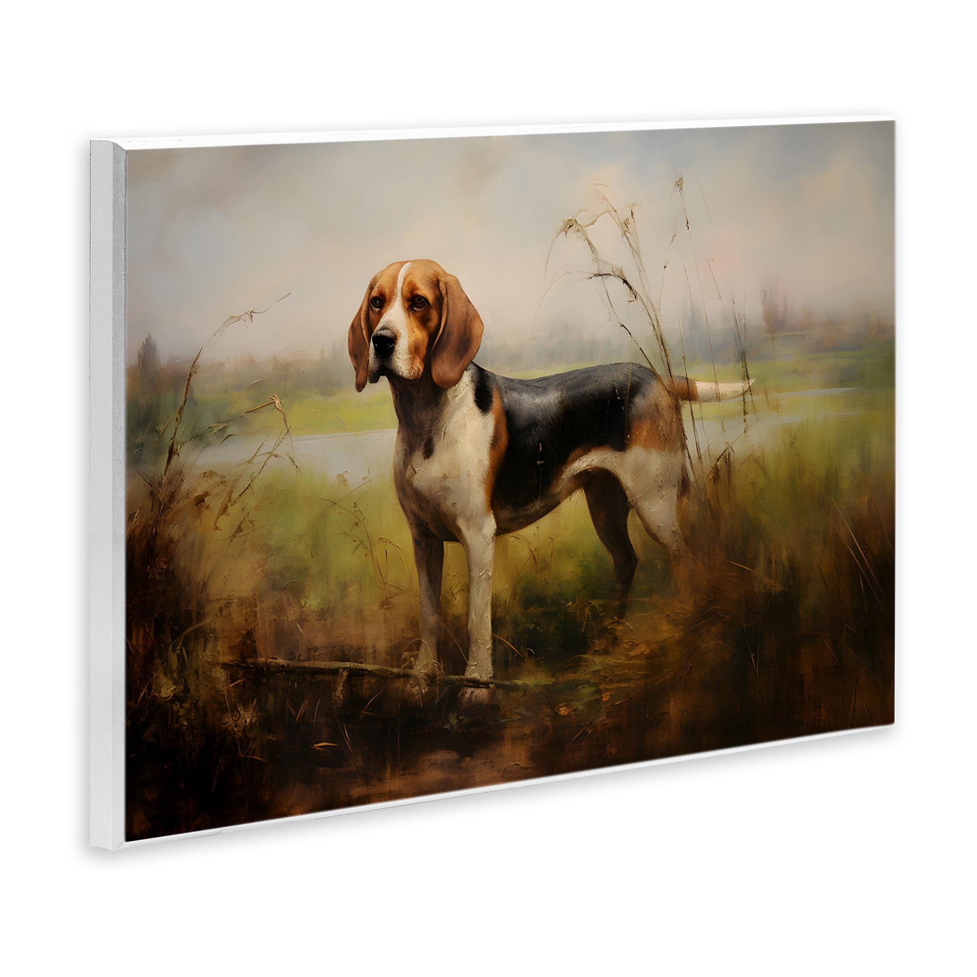 Stupell Industries Beagle Dog Rural Field Landscape Painting Unframed Art Print Wall Art, 15 x 10