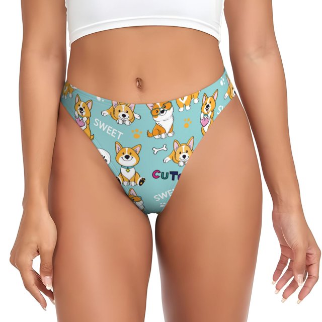 Fotbe Cute Dogs Corgi Tanga Sin Costuras para Mujer con Estampado – Panties Invisibles, Transpirables y Cómodos para Uso Diario-XX-Large