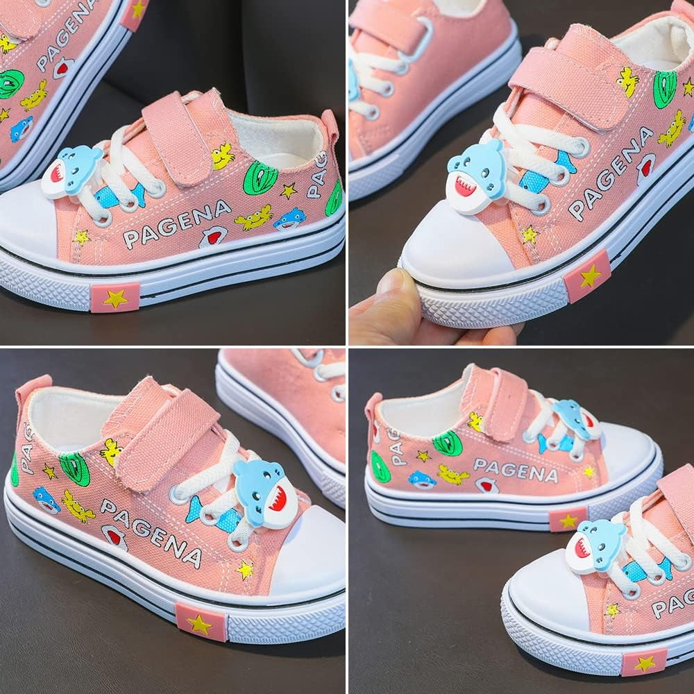 Toddler Girls Shoes Kids Canvas Sneakers with Cartoon Hook and Loops 10.5 Little Kid Shark Pink G Need
