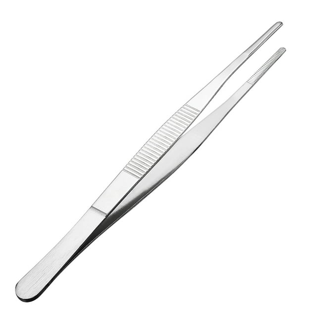 Unique Bargains 1 Pcs 7-Inch Stainless Steel Straight Blunt Tweezers Serrated Tip