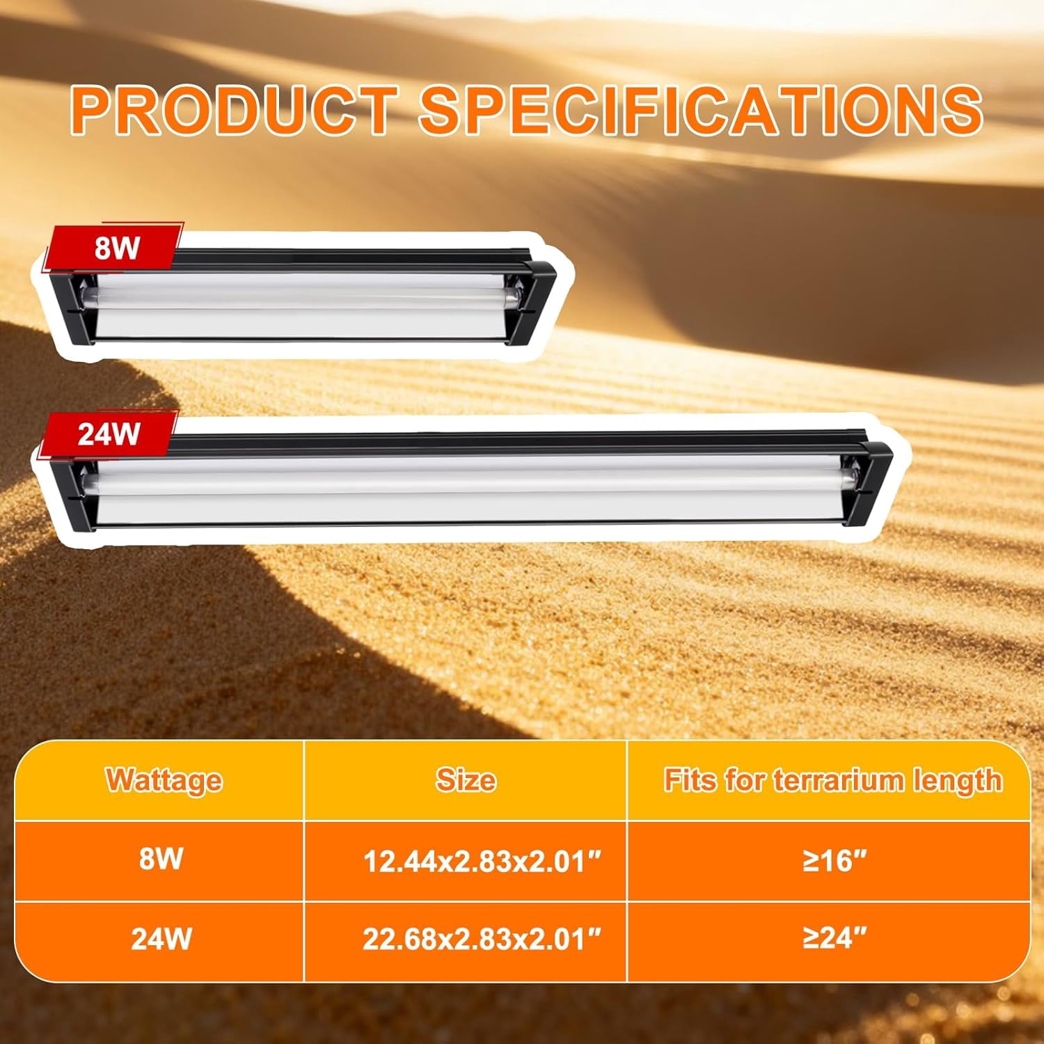 T5  Light for Reptiles, 10.0 24W  Reptile Light Fixture, 22 Inch Lamp Tube for Bearded Dragon Tortoise Lizards Reptiles and Amphibians