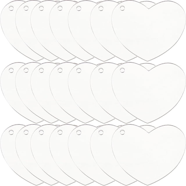 1 caja de 30 adornos acrílicos en blanco, discos de corazón, llaveros, dijes de 2 pulgadas, acrílico transparente, llaveros transparentes, dijes a granel