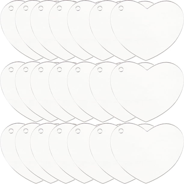 1 caja de 30 adornos acrílicos en blanco, discos de corazón, llaveros, dijes de 2 pulgadas, acrílico transparente, llaveros transparentes, dijes a granel