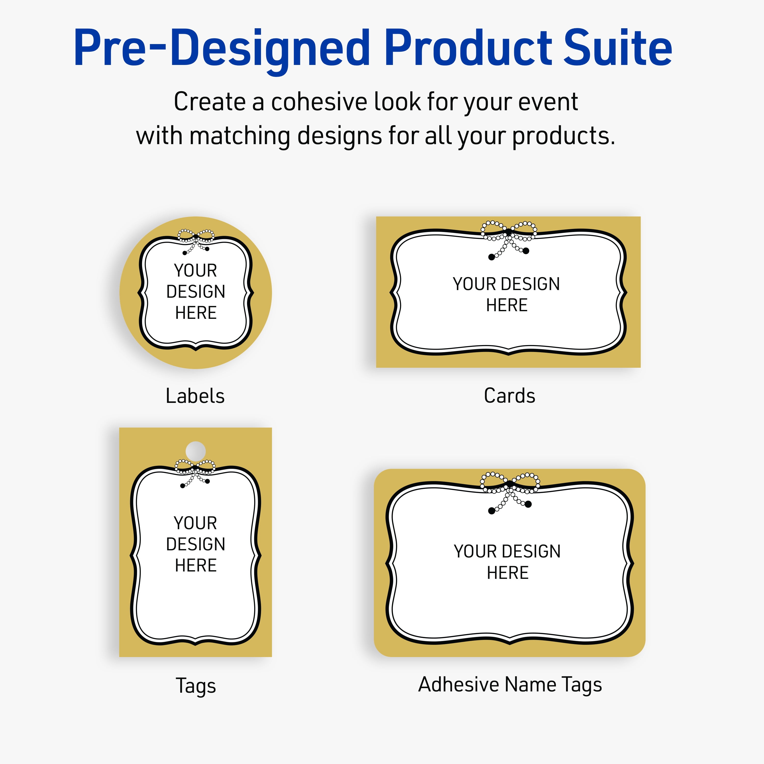 Avery Labels, 2" x 2", Glossy White, Metallic Gold/Black Bow