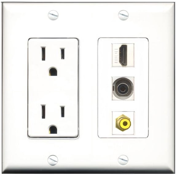 RiteAV - 15 Amp Power Outlet 1 Port HDMI 1 Port RCA Yellow 1 Port 3.5mm Decorative Wall Plate