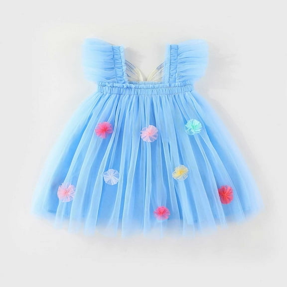 JIAYUE Girls Spring Dresses Floral Sleeveless Square Neckline Mid Length Ball Gown Elegant Butterfly Front For Toddler Fashionable Breathable Everyday Clothing