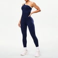 thumbnail image 5 of Women's One Shoulder Yoga Jumpsuit, Sexy Backless Single Strap Bodysuit, Seamless Workout Outfit, Gym Fitness and Casual Bodycon One Piece-Navy, 5 of 9