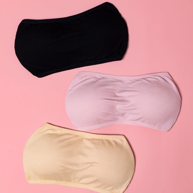 3 Piezas De Sujetadores Sin Tirantes Para Niña Sin Costuras Acanalado Elástico