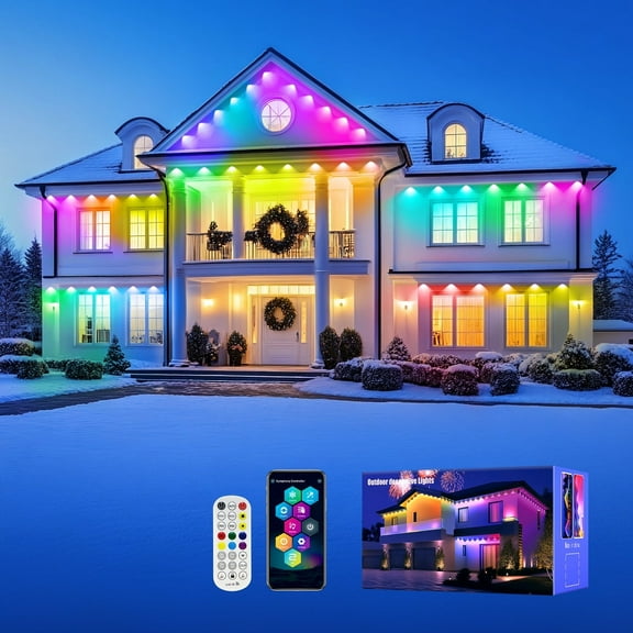 TJOY Permanent Outdoor Lights for House, 100ft Smart RGBIC Outside Lights with 100 Scene Modes, IP67 Waterproof Eaves Lights for Christmas All Holiday Decorations