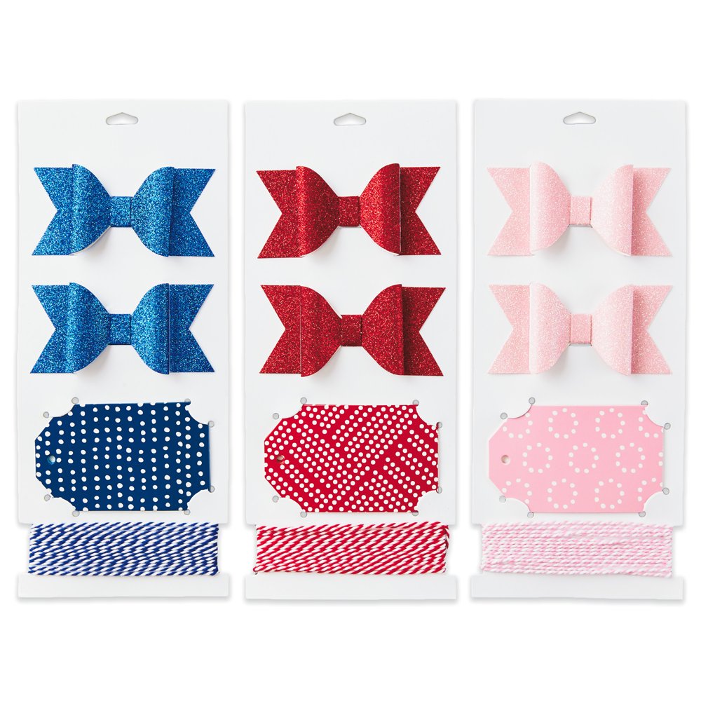 Hallmark Gift Wrapping Accessories (Blue, Red, Pink) 6 Glittery Bows