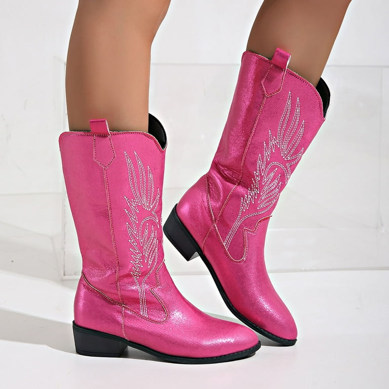 Splozh Knee High Leather Boots for Women Western Cowboy Boots for