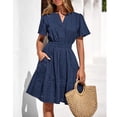 thumbnail image 5 of Women's Summer Short Sleeve Dress V Neck Elastic High Waist Tiered Hem A Line Mini Dress For Casual Daily Wear Office Work Party Wedding Guest Event, 5 of 6