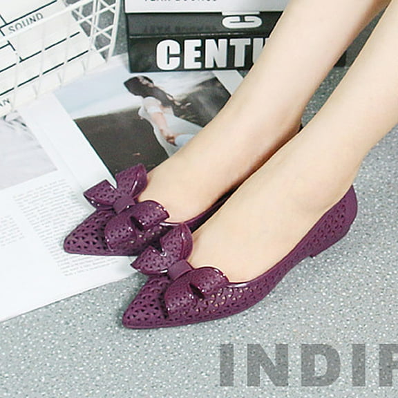 WEUVEB 1 Pair Women's Pointed Toe Flats with Bowknot and Hollow Out Design Comfortable Casual Shoes