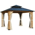 thumbnail image 3 of Mellcom 11' x 11' Solid Wood Gazebo, Outdoor Hardtop Gazebo with Curtains and Mosquito Netting, for Patio, Garden, Backyard, 3 of 9