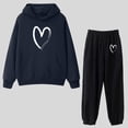 thumbnail image 2 of Gibobby Conjunto de sudadera y pantalones Traje pantalón térmico con capucha y estampado de de corazón para mujer(Marina,G), 2 of 3