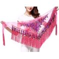 thumbnail image 4 of Belly Dance Hip Scarf with Tassels Sequins, Triangle Coins Wrap Skirt Music Festival Clothing, 4 of 6