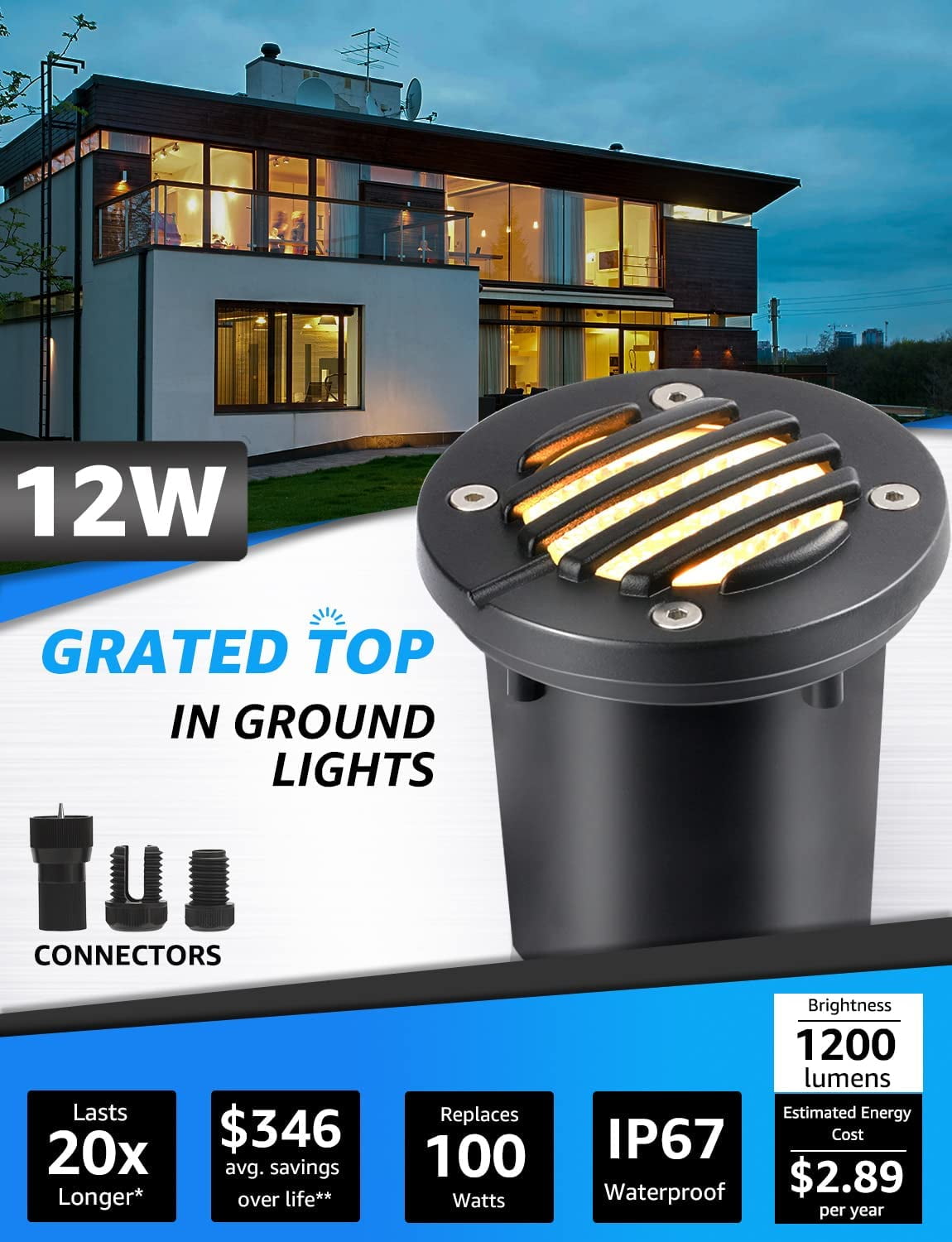 SUNVIE 12W Low Voltage Landscape Light Anti-Glare Well LED In Ground Outdoor Lighting for Yard