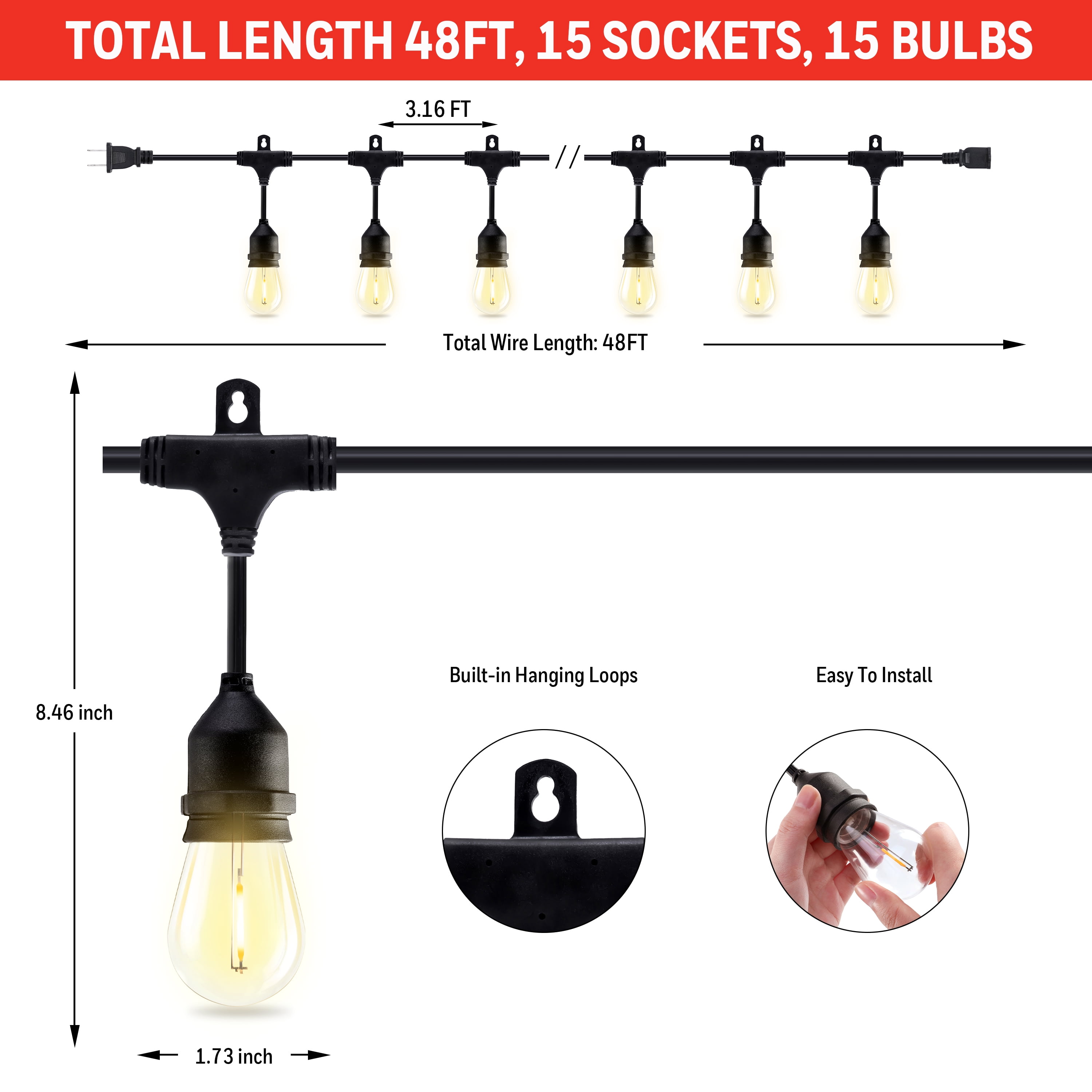 Honeywell 48 ft online outdoor string lights