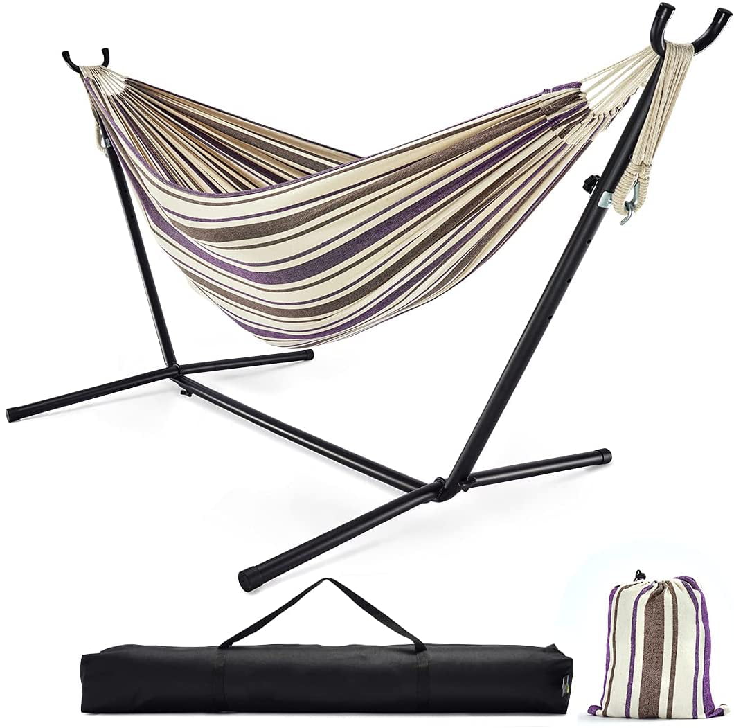 Indoor Porch with Portable Carrying Bag Hammock with Stand 2 Person Hammock Double Hammock 550lbs Capacity Hanging Stand Weather Resistant Heavy Duty Steel Frame Swing Bed for Outdoor