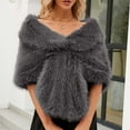 thumbnail image 2 of XMMSWDLA 1920s Bride Wedding Fur Shawls and Wraps Winter Bridal Faux Fox Fur Stoles and Scarfs for Women and Bridesmaids Dark Gray Neck Scarf, 2 of 6