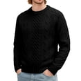 thumbnail image 3 of Zivyakyron Cable Knit Mens Sweaters Crew Neck Fall Winter Casual Ribbed Sweater Slim Solid Casual Pullover Black M, 3 of 9