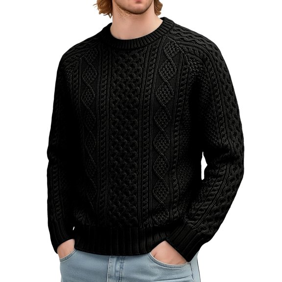 Iyufng Men's Crew Neck Cable Knit Sweater Raglan Long Sleeve Textured Knit Pullovers Warm Casual Winter Knit Tops