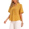 thumbnail image 4 of INSPIRE CHIC Short Sleeve Blouses for Women's V Neck Dressy Casual Solid Tops XS Yellow, 4 of 6