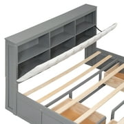 Euroco Wood Queen Platform Bed with Storage Headboard, Drawer and Shoe Cabinet for Living Room, Gray