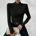 thumbnail image 4 of Long Sleeve Shirts for Women T Shirts Fall Tops Autumn Winter With A Neckline Slim Fit Versatile Pleated Cute Tee Shirts Black S, 4 of 9