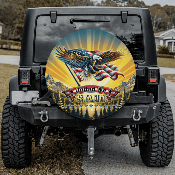 Lotusprinthandmade America Flag Eagle Patriotic Christmas Spare Tire Cover Without Backup Camera Hole 6 Sizes (27 in.)