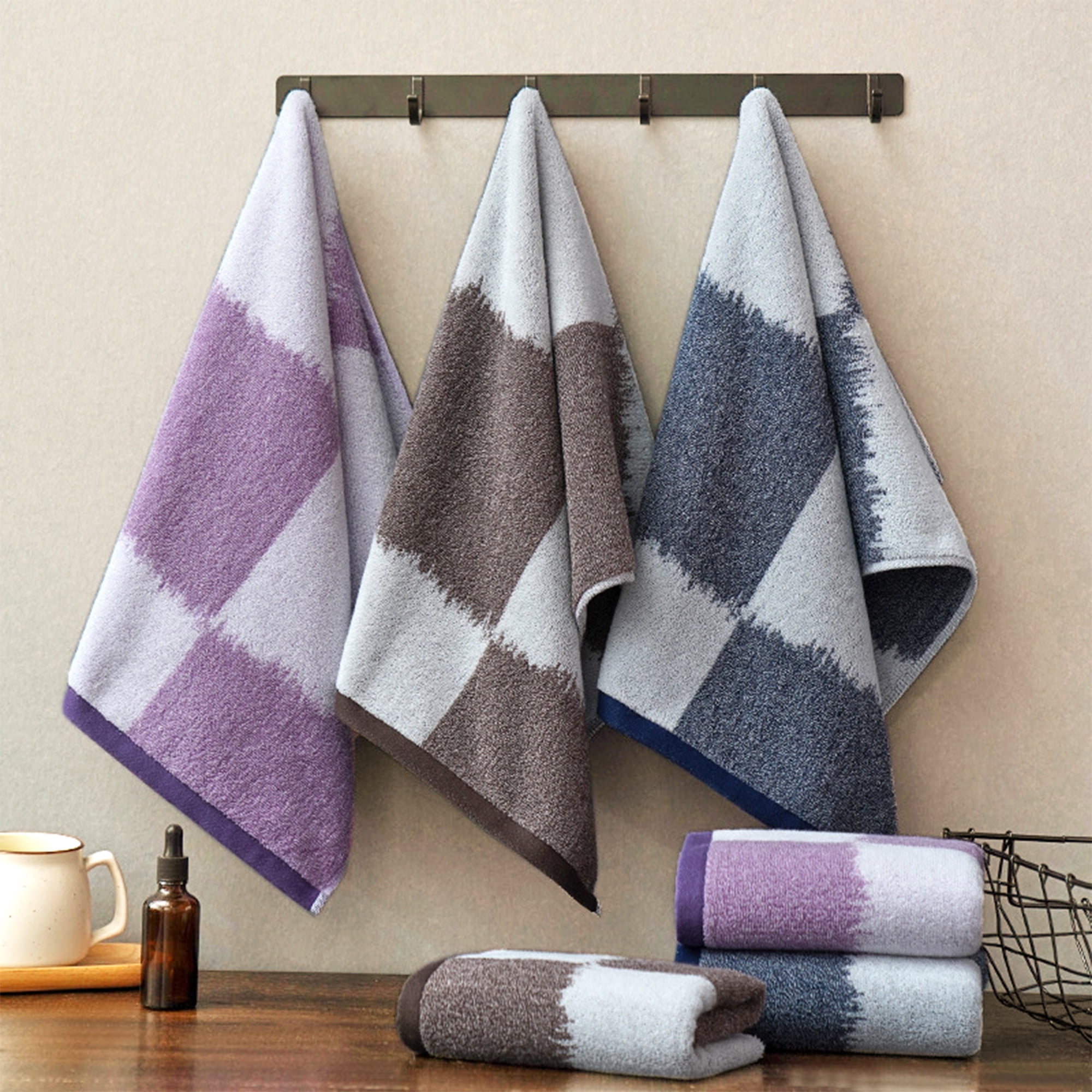 Unique Bargains Color Block Decorative Hand Towel Set Brown 2-Piece