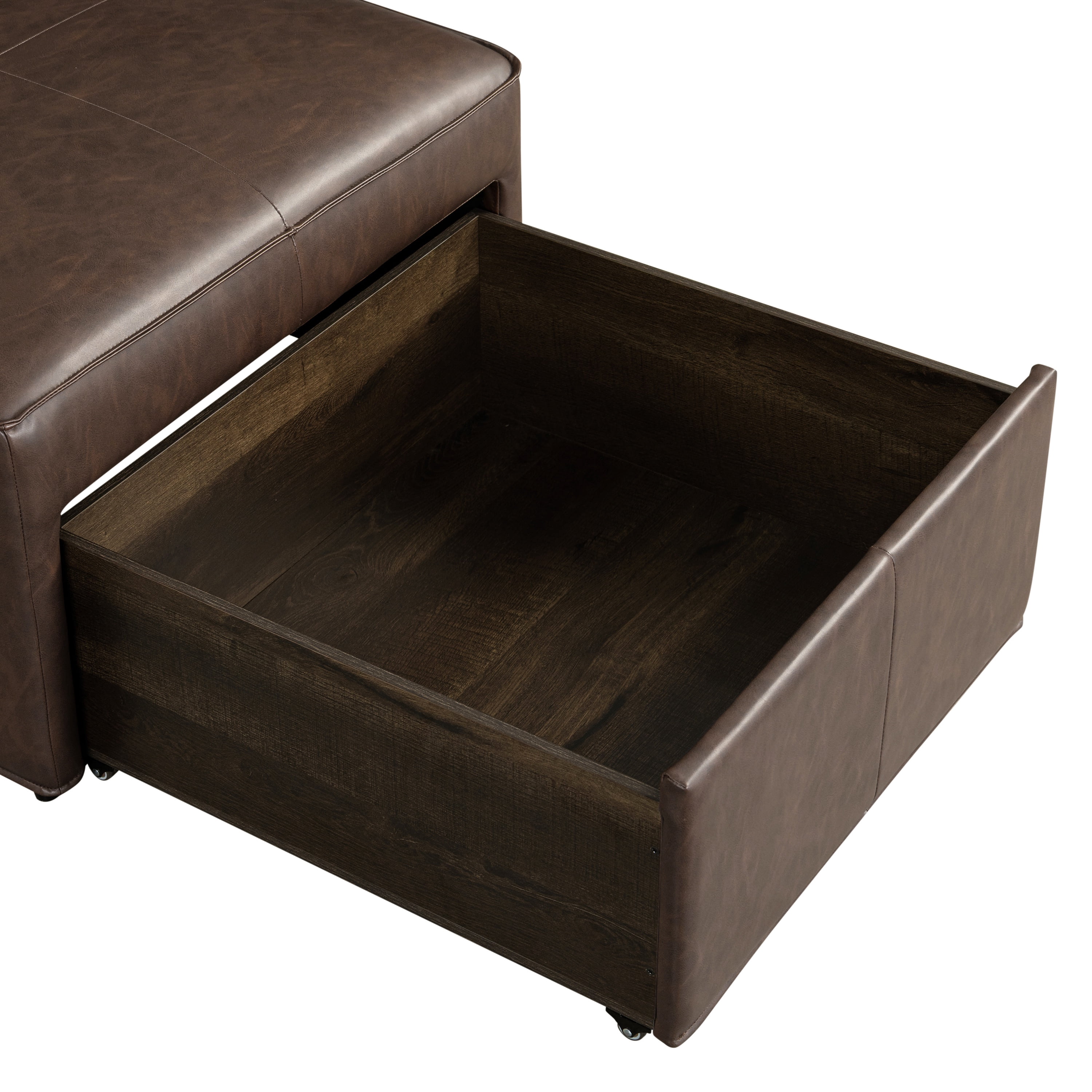 Studio Living Hadley Modern Storage Ottoman, Chestnut Faux Leather