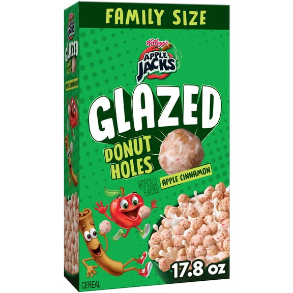 Kellogg's Apple Jacks Glazed Donut Holes Apple Cinnamon Breakfast Cereal, Kids Cereal, Family Size, 17.8 oz Box