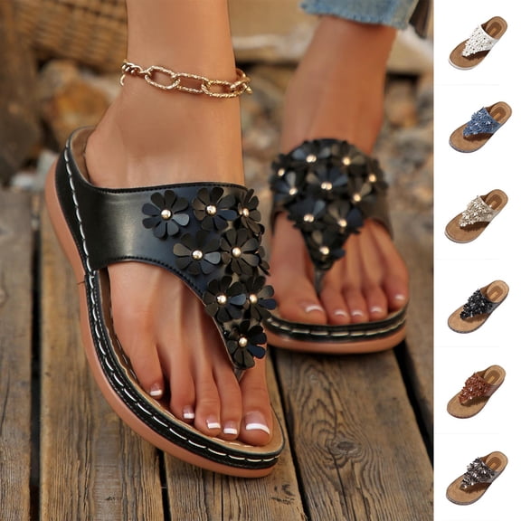 Women Summer Sandals Ndbuld Women's Fashion Casual Spring And Summer Comfortable Solid Color Open Toe Thick Bottom Wedge Heel Slippers
