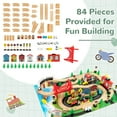 thumbnail image 3 of OLAKIDS Train Table, 80 Pieces Wooden Kids Activity Toy Table Playset with Reversible Detachable Tabletop, Tracks, Train, Railway, City, Gift for Toddler Boys Girls Ages 3+, 3 of 9