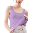 thumbnail image 2 of Miorin Women Square Neck Seamless Undershirt Tank Tops with Built-in Padded Bra, Wide Strap Long Slim Fit Layering Cami for Daily Casual Outfits, Purple L, 2 of 7