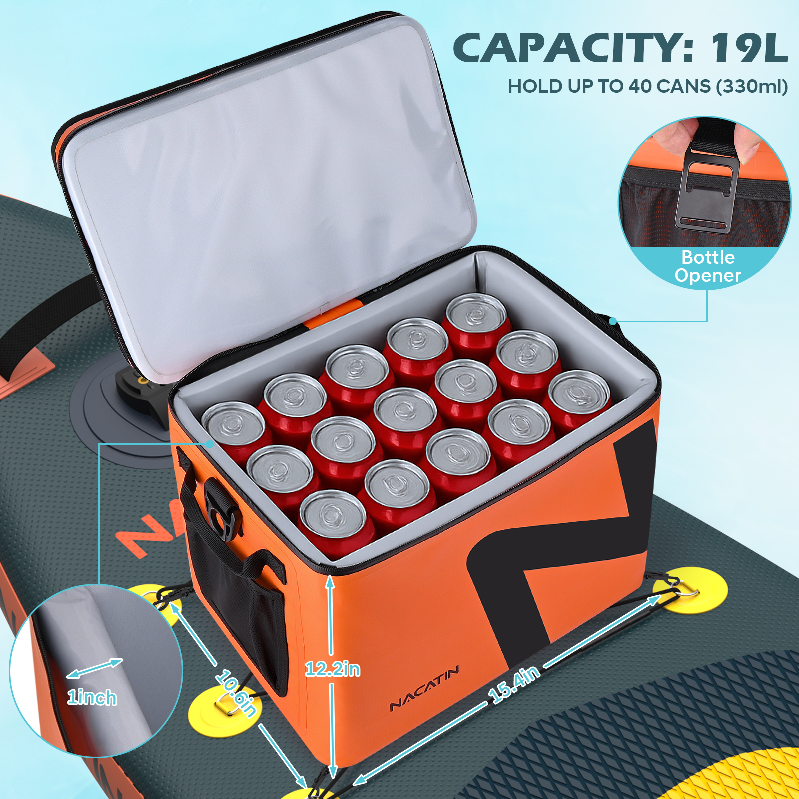 Paddle Board Cooler Bag 48 Can Waterproof SUP Camping Cooler Portable for Kayak Accessories