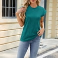 thumbnail image 2 of Tiqkatyck Women Summer Tops, Women's Fashion Short Sleeve Solid Color Round Neck Loose T Shirts, Shirts for Women Light Blue L, 2 of 6