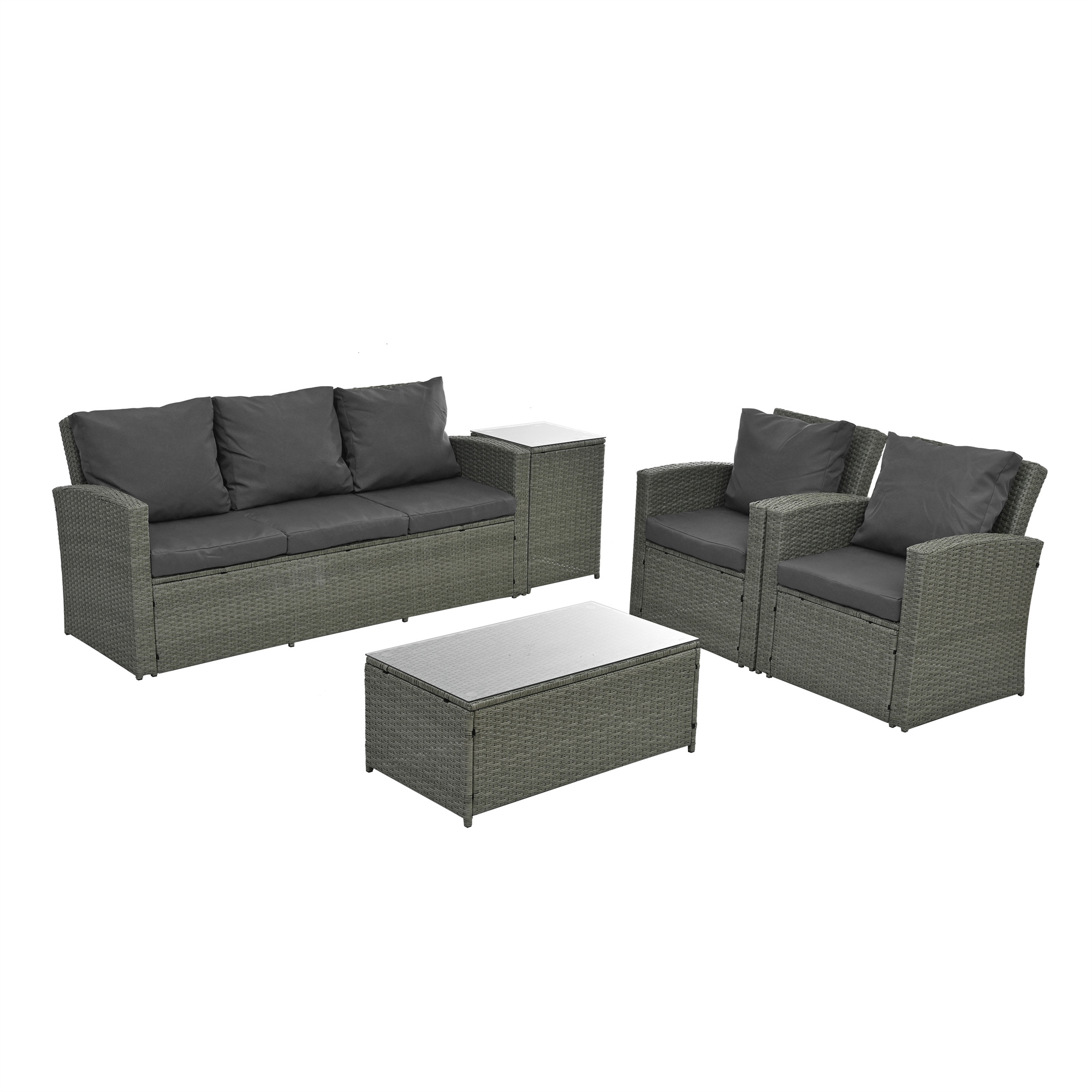 Highsound 5 Pieces Patio Furniture Set, All-Weather PE Rattan Wicker Patio Conversation Set, Cushioned Sofa Set with 2 Glass Tables for Patio Garden Poolside Deck, Gray Cushions - image 5 of 9