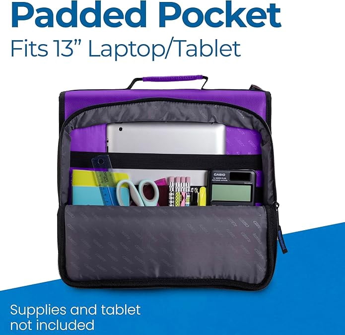 Case-it The Universal Zipper Binder - 2 Inch O-Rings - Padded Pocket That Holds up to 13 Inch Laptop/Tablet - Multiple Pockets - 400 Page Capacity - Comes with Shoulder Strap - Deep Purple LT-007