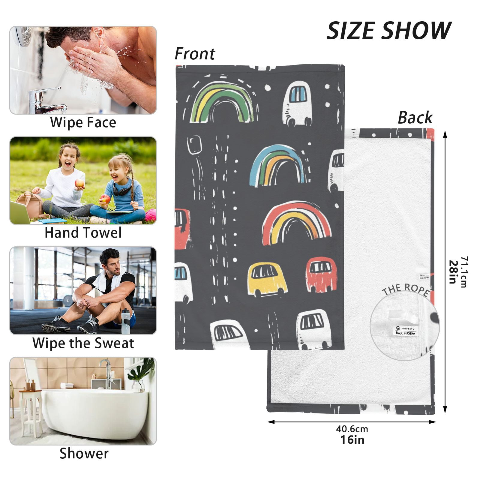 Cars Doodle Hand Towels Cotton Bath Towels Large Face Towels Absorbent for Bathroom 2 Packs