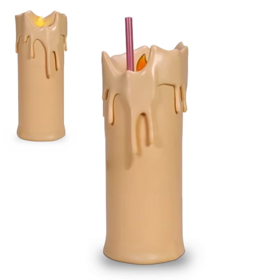 Practical Magic Flicker Flame Candle Tumbler with Straw, Halloween Dripping Candle Novelty Drink Cup with Faux Flame Detail, Movie Inspired Tumbler for Party Gift